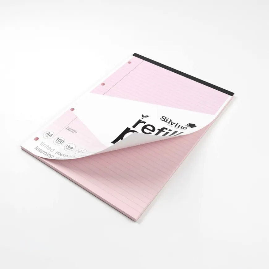 A4 Tinted Refill Pads 8mm Ruled Margin Assorted 100pg 5pk