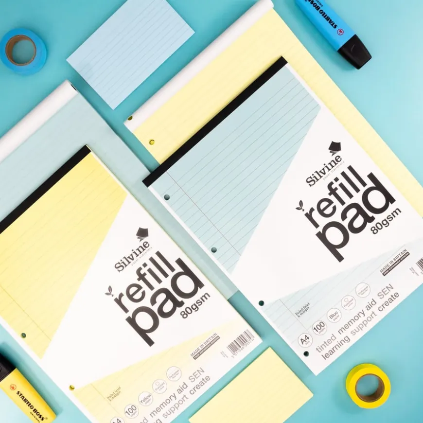 A4 Tinted Refill Pads 8mm Ruled Margin Assorted 100pg 5pk