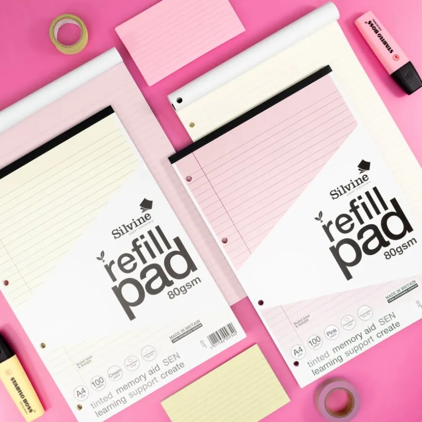 A4 Tinted Refill Pads 8mm Ruled Margin Assorted 100pg 5pk