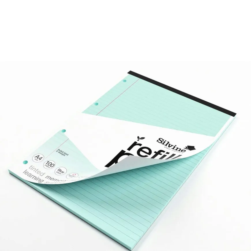 A4 Tinted Refill Pads 8mm Ruled Margin Assorted 100pg 5pk