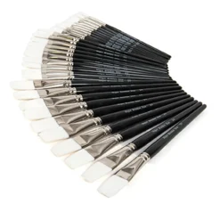 Black Handled Flat White Nylon Paint Brushes 30pk