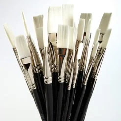 Black Handled Flat White Nylon Paint Brushes 30pk
