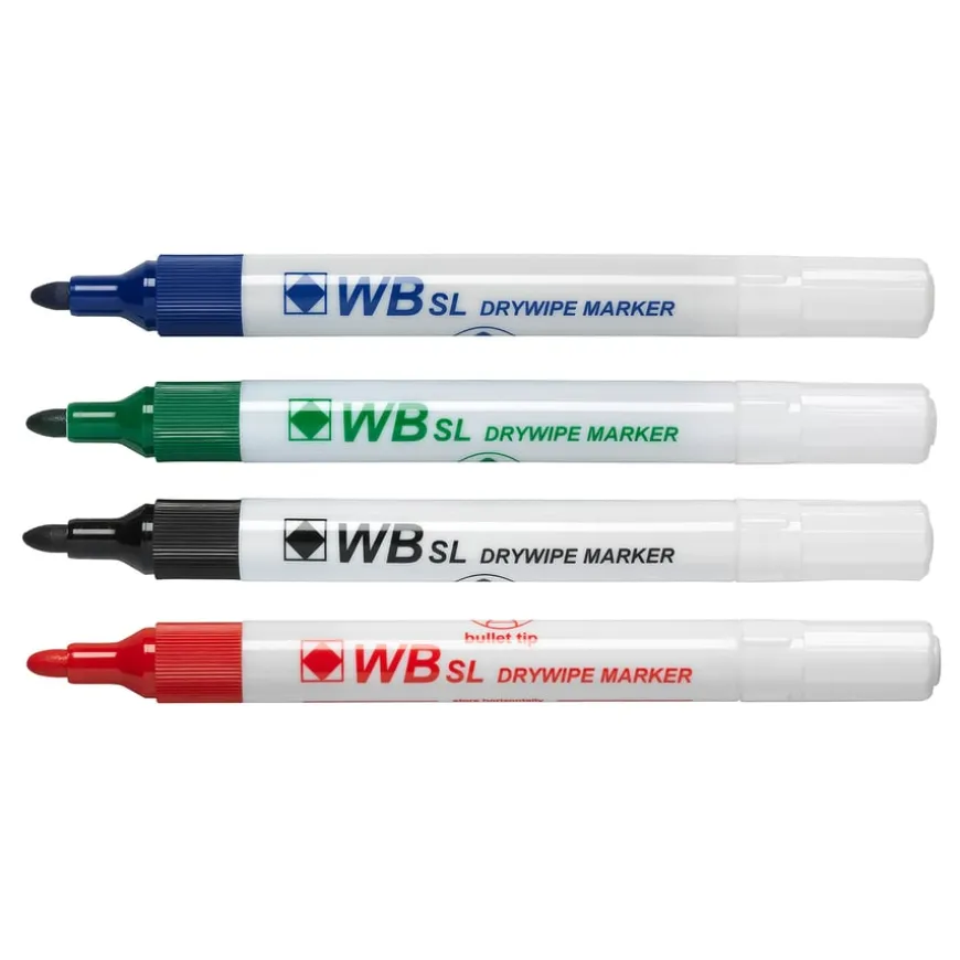 Budget Drywipe Pens Medium Tip Assorted 4pk