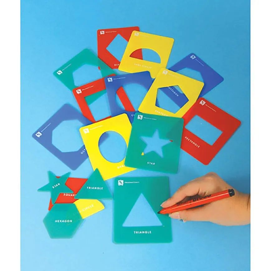 Coloured Plastic Geometric Stencils 12pcs