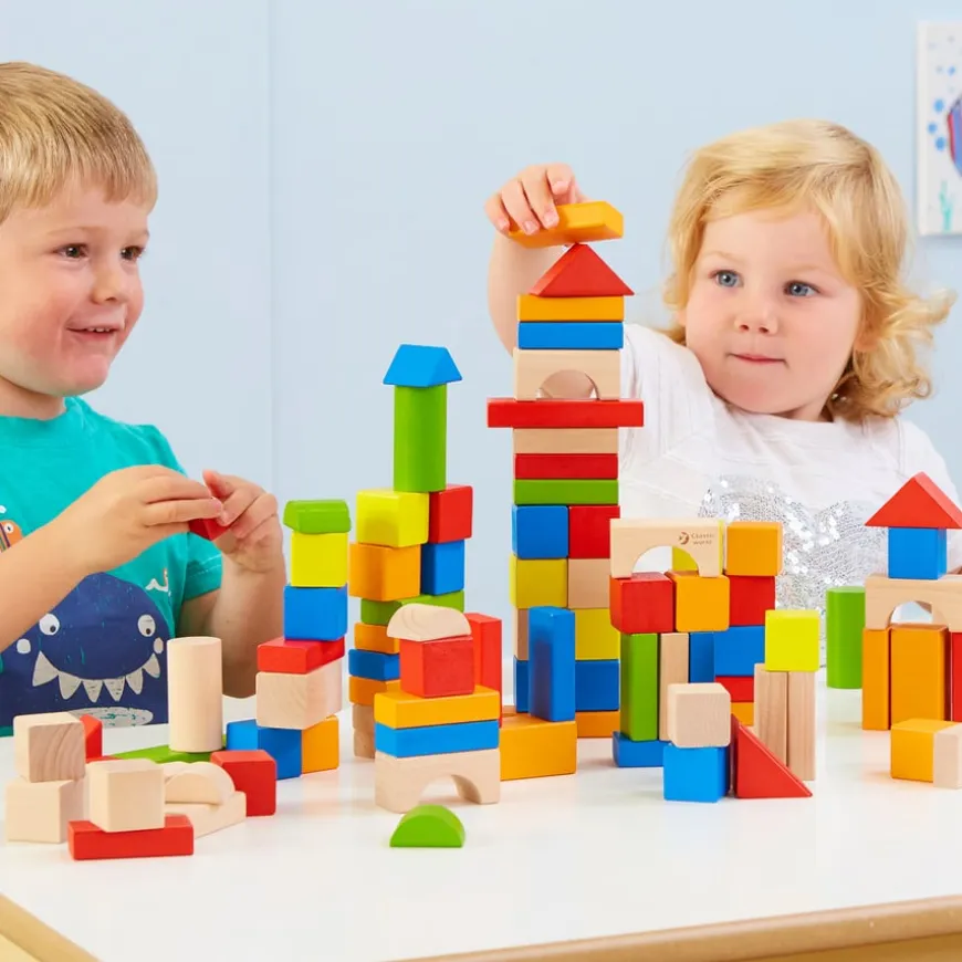 Coloured Wooden Building Blocks 100pk