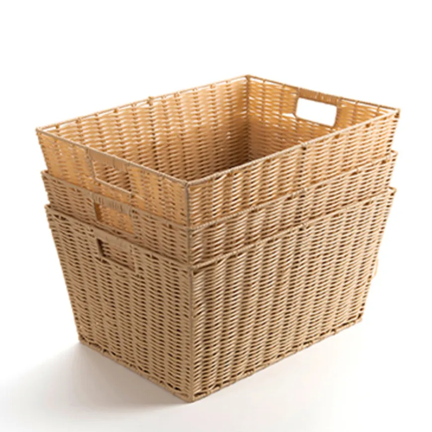 Faux Plastic Wicker Storage Baskets - Extra Deep H225mm