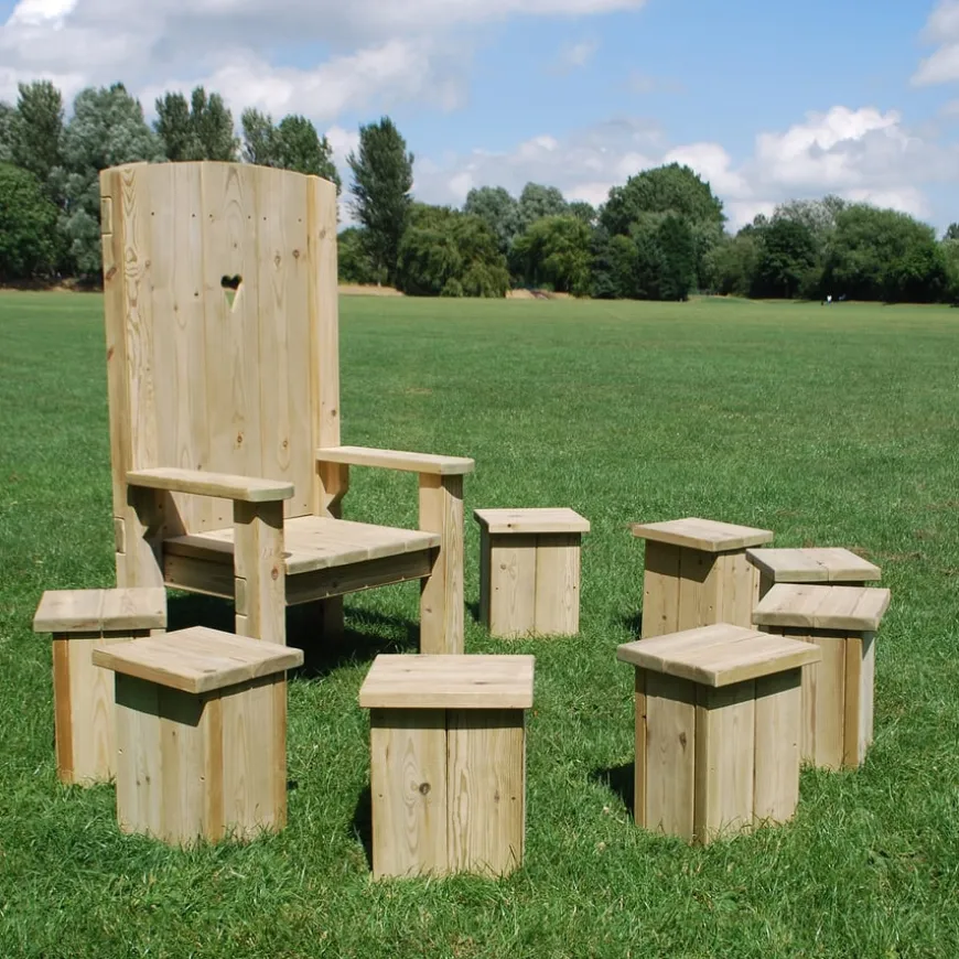 Freestanding Wood Story Circle 8x Stools and Chair