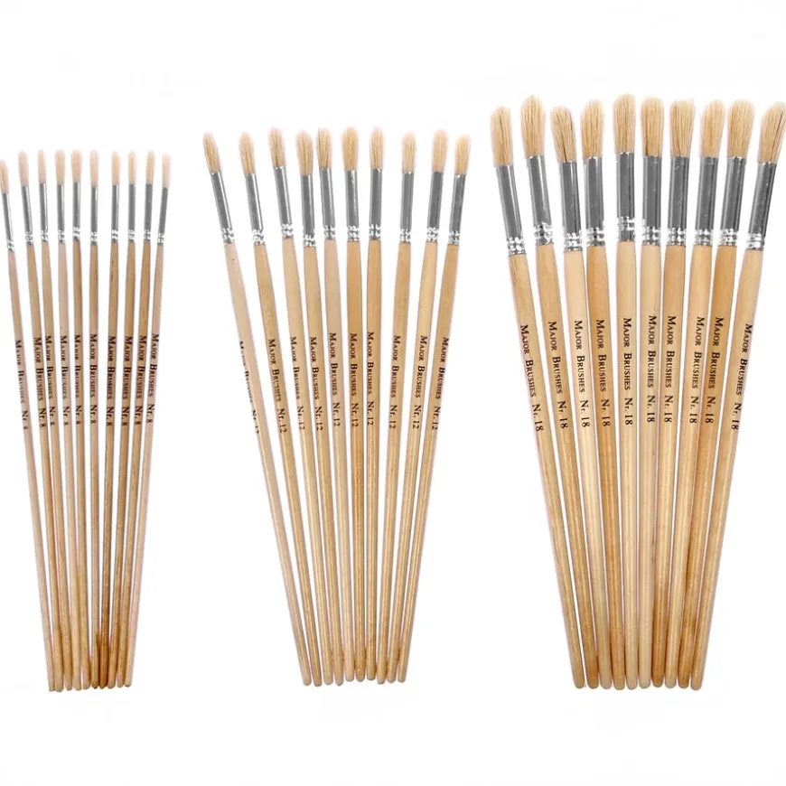 Hog Hair Round Head Paint Brushes Assorted 30pk