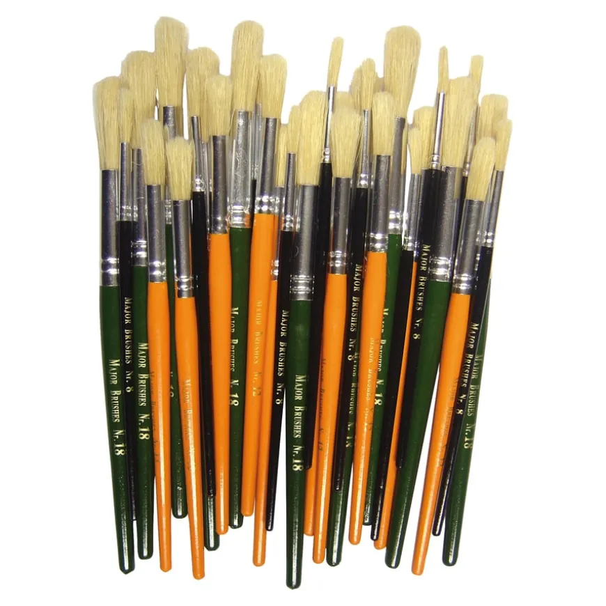 Hog Hair Round Head Paint Brushes Assorted 30pk