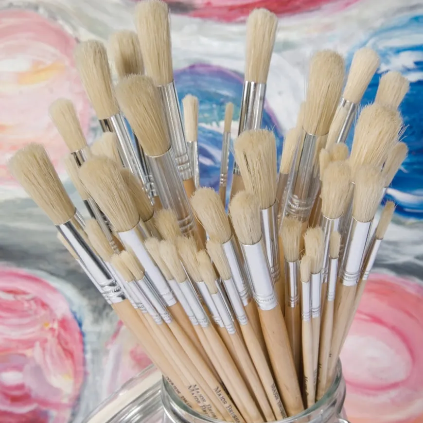 Long Handled Round Hog Hair Paint Brushes 60pk