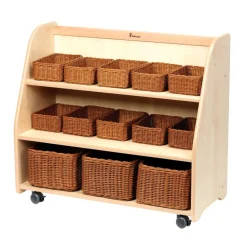 Mobile Tiered Shelf Unit with Mirror Back With Baskets