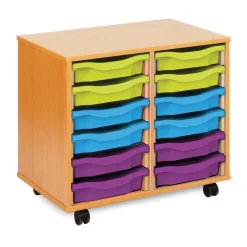 Mobile Tray Storage Unit With 12 Shallow Trays