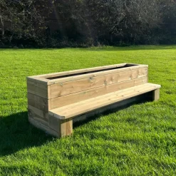 Outdoor Wooden Bench Seating Planter
