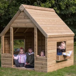 Outdoor Wooden Playhouse Shelter with Table & Benches
