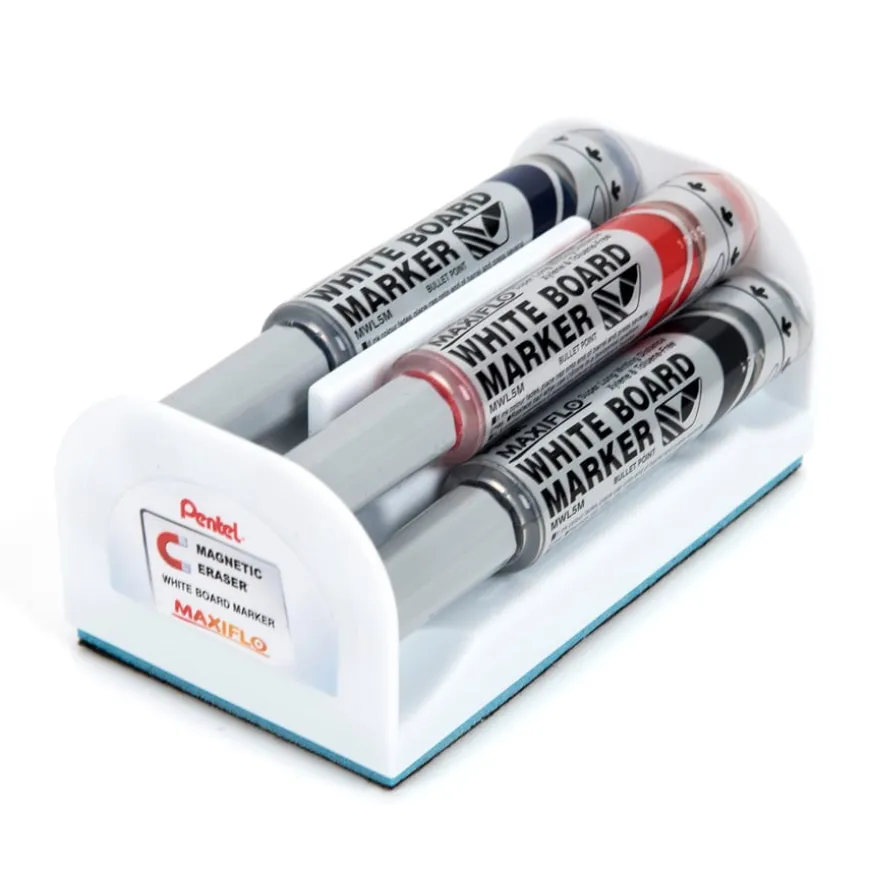 Pentel Maxiflo Whiteboard Marker & Magnetic Eraser Set Med