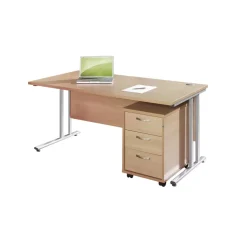 Rectangular Desk and 3 High Pedestal Beech