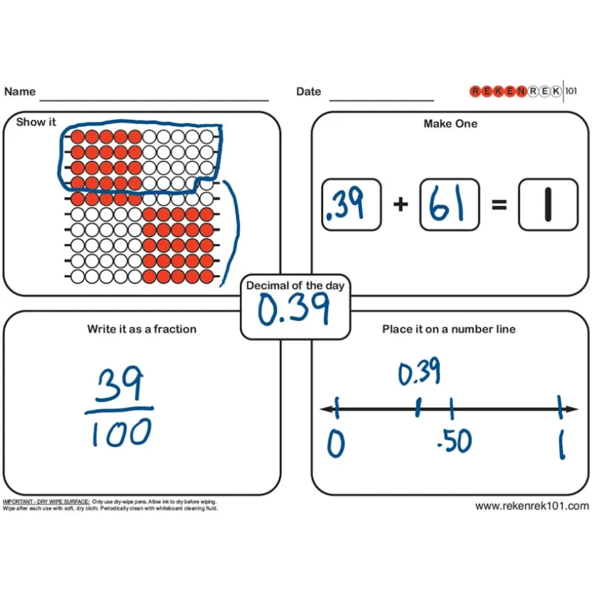 Rekenrek Practice Charts - Fractions & Decimals 30pk