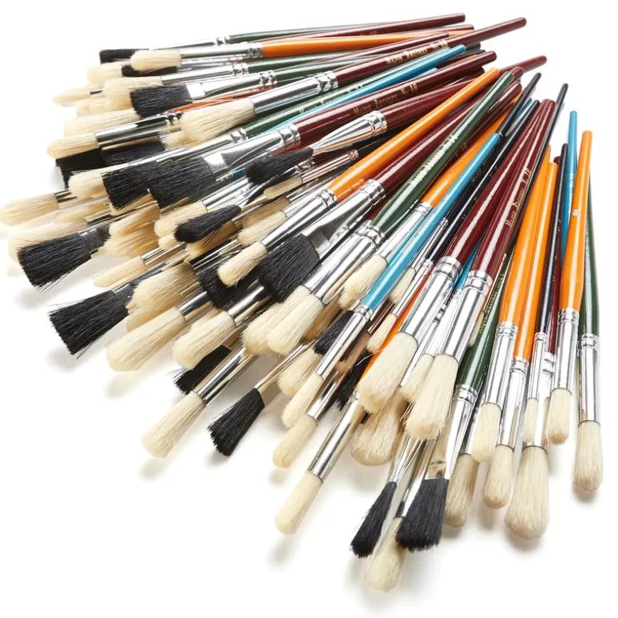 Round And Flat Hog Hair Paint Brushes 100pk