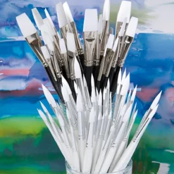 Round & Flat White Tip Nylon Paint Brushes 90pk