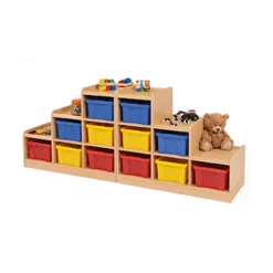 Set of 2 Wooden Tiered Tray Storage Unit Multicoloured Trays