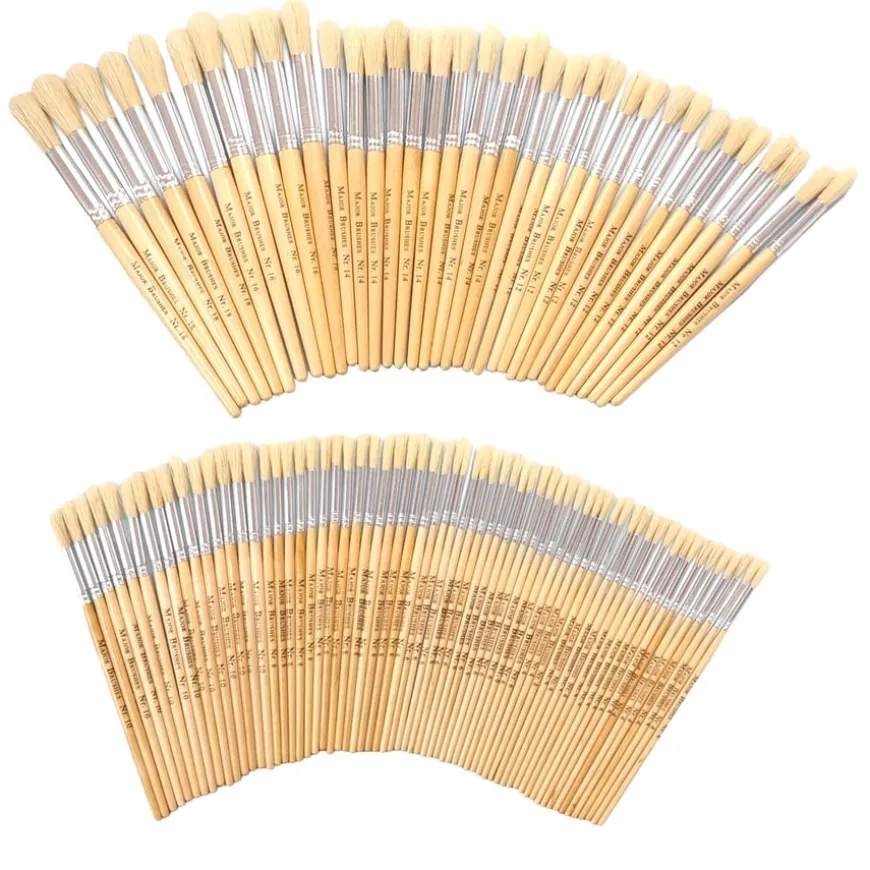 Short Handled Round Hog Hair Paint Brushes Class Pack