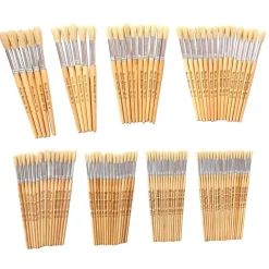 Short Handled Round Hog Hair Paint Brushes Class Pack