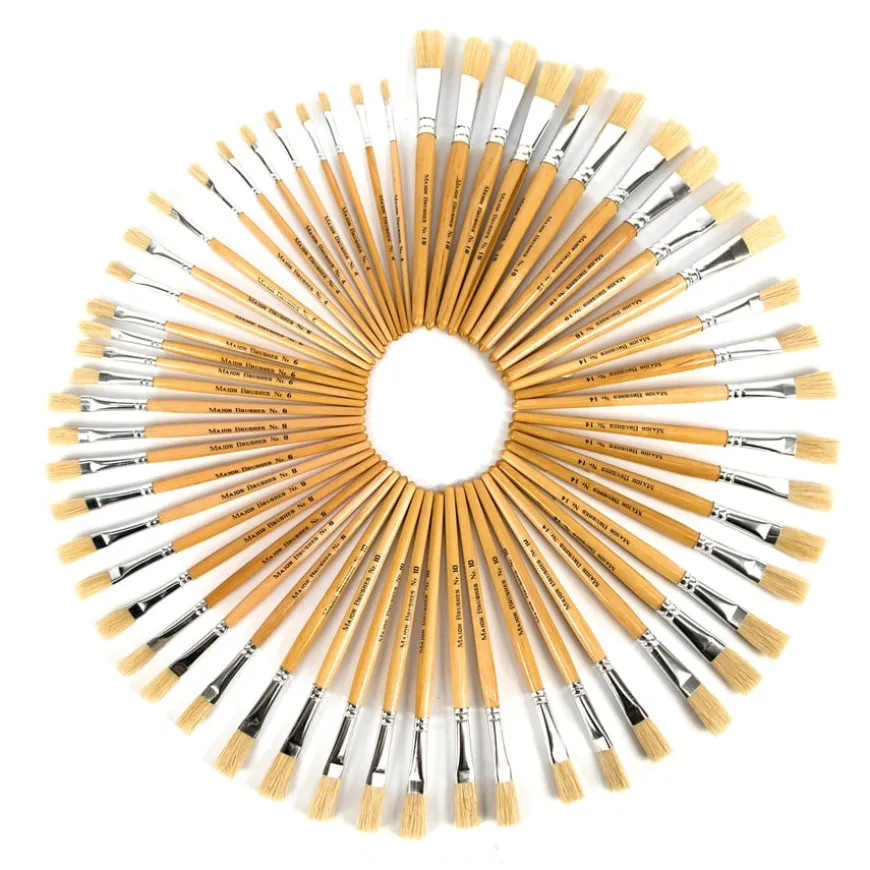 Short Handled Round Hog Hair Paint Brushes Class Pack