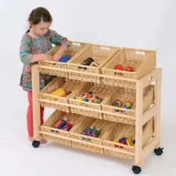 Single Sided Tilted Trolley with 9 Wicker Baskets