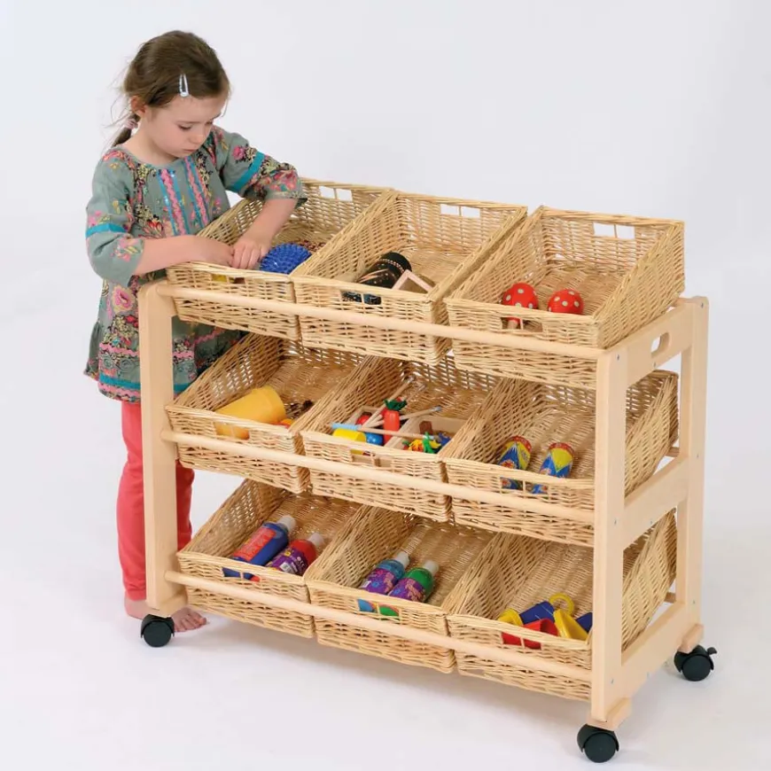 Single Sided Tilted Trolley with 9 Wicker Baskets