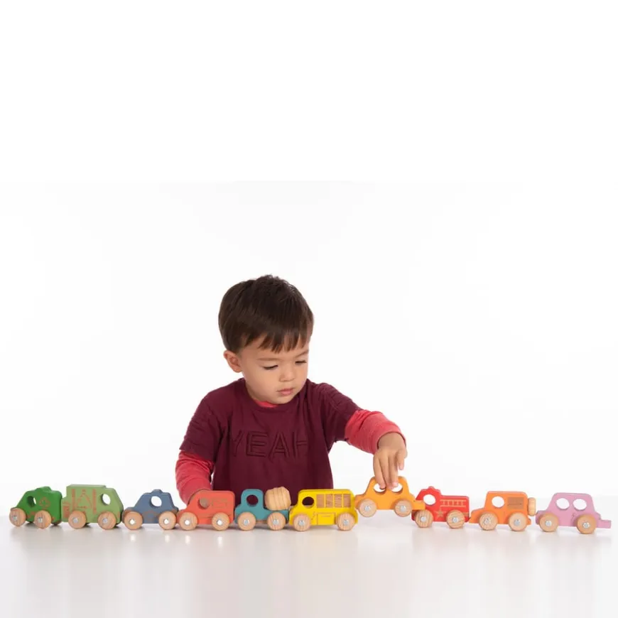 Small World Rainbow Wooden Community Vehicles Set 12pk