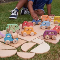 Small World Rainbow Wooden Community Vehicles Set 12pk
