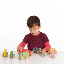 Small World Rainbow Wooden Community Vehicles Set 12pk
