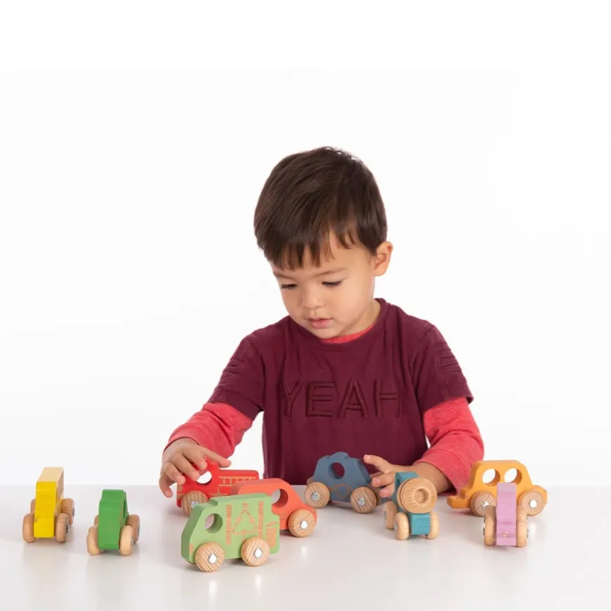 Small World Rainbow Wooden Community Vehicles Set 12pk