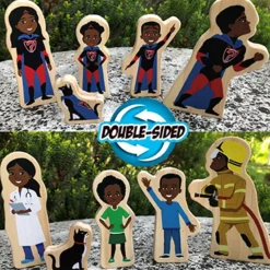 Small World Reversible Wooden Superhero Figures