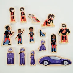 Small World Reversible Wooden Superhero Figures