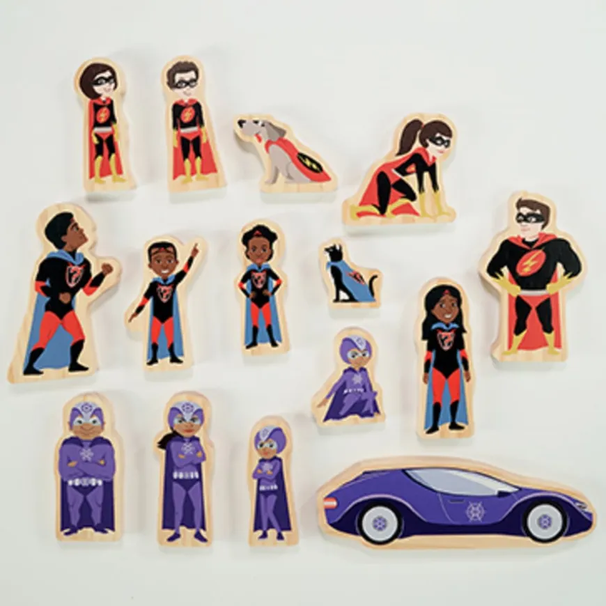 Small World Reversible Wooden Superhero Figures