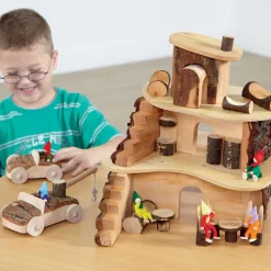 Small World Rustic Wooden Fairy Tree House Set