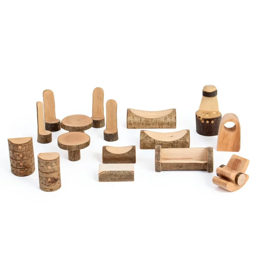 Small World Rustic Wooden Fairy Tree House Set