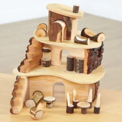 Small World Rustic Wooden Fairy Tree House Set