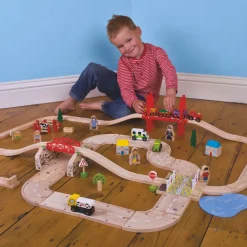 Small World Wooden Rural Road & Rail Set 80pcs