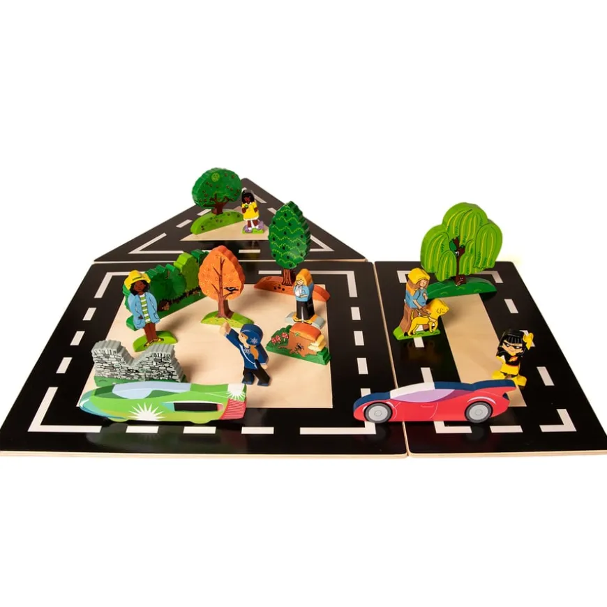 Small World Wooden Shape Drive Around Road Tracks 4pk