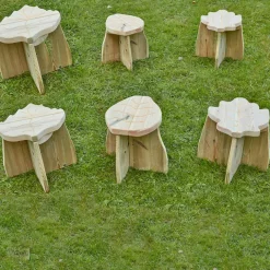 Storytellers' Wooden Chair and 6 Stools