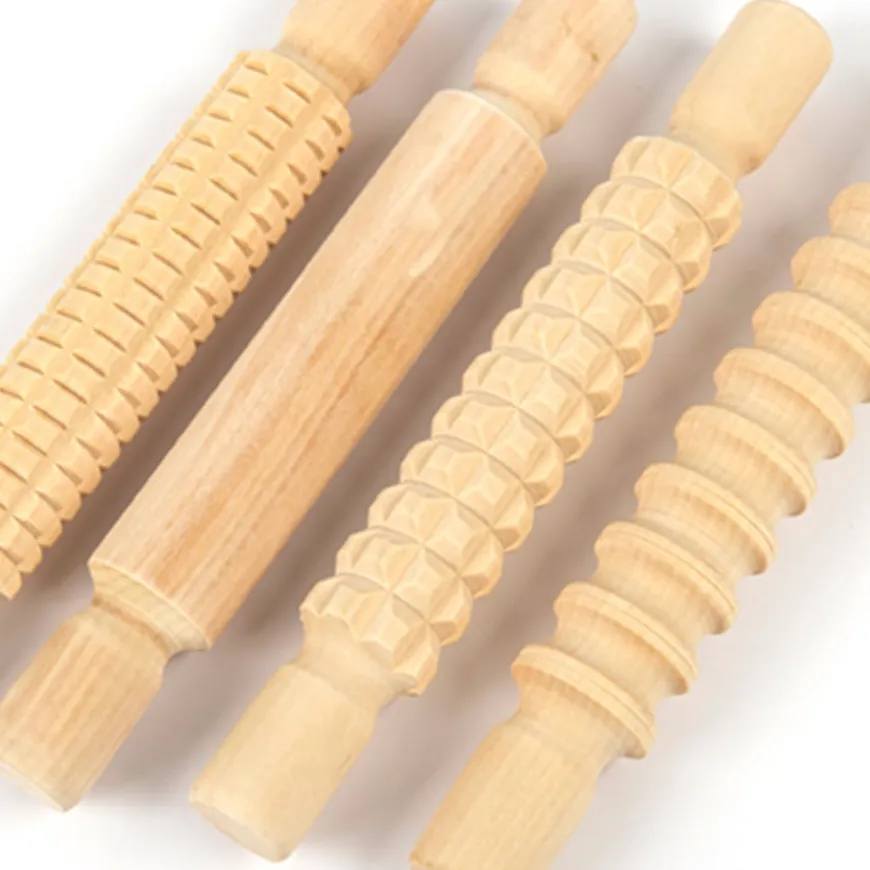 Textured Wooden Rolling Pin Set 4pk