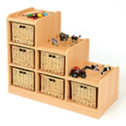 Tiered Storage Units With Wicker Baskets
