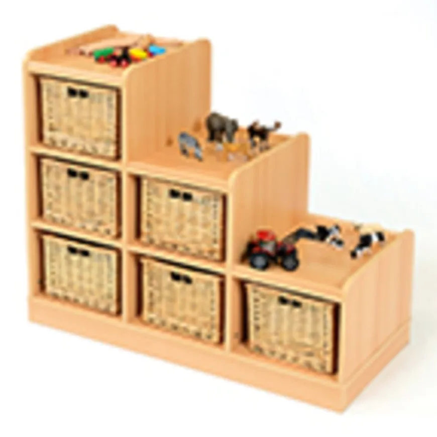 Tiered Storage Units With Wicker Baskets