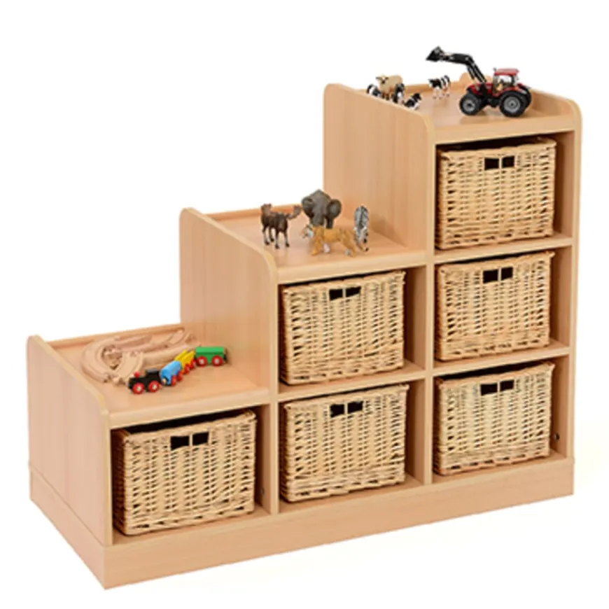 Tiered Storage Units With Wicker Baskets