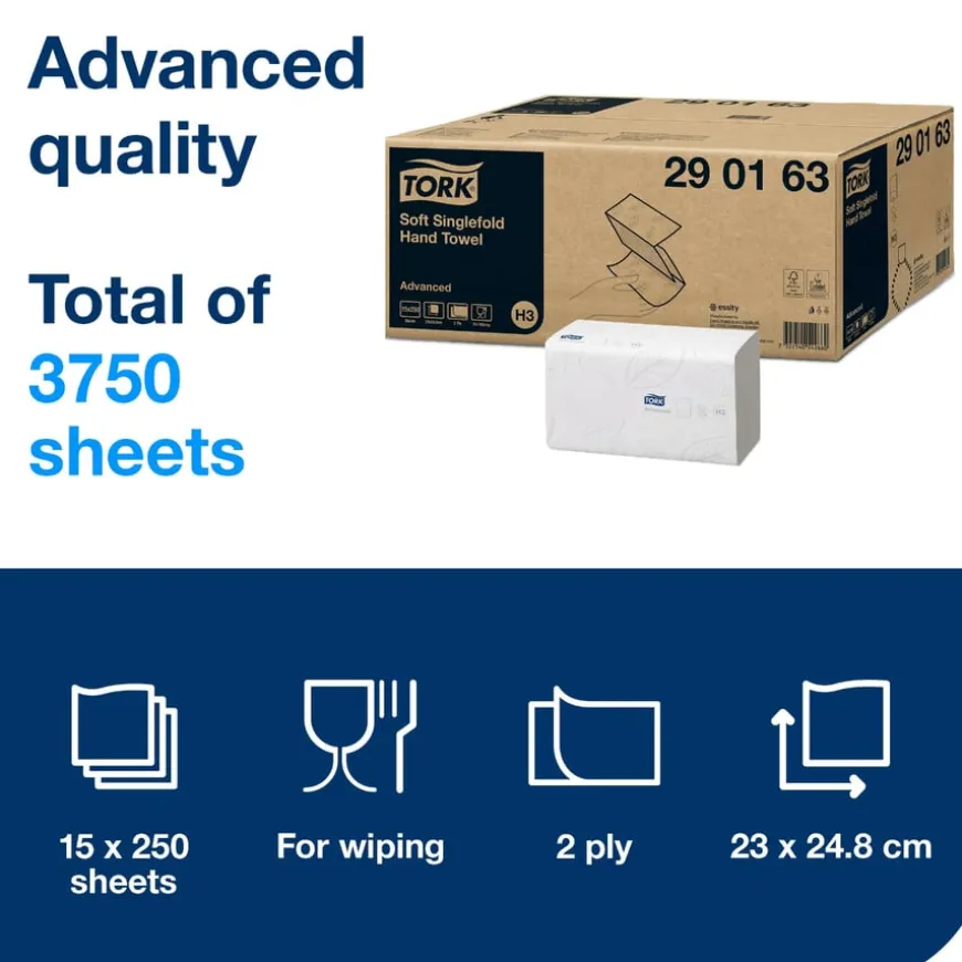 TORK® Advanced Soft Singlefold Hand Towels 2 Ply 15pk