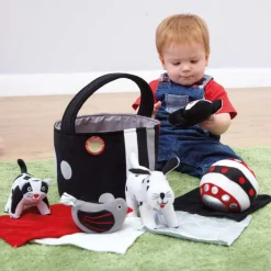 TTS Black & White Soft Baby Toys with Basket