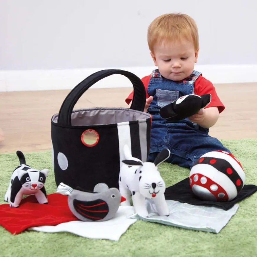TTS Black & White Soft Baby Toys with Basket