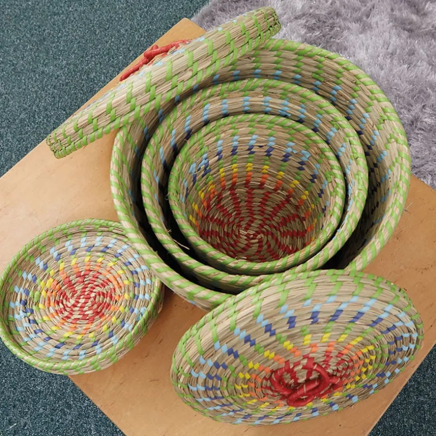 TTS Colourful Nesting Seagrass Storage Baskets 3pk